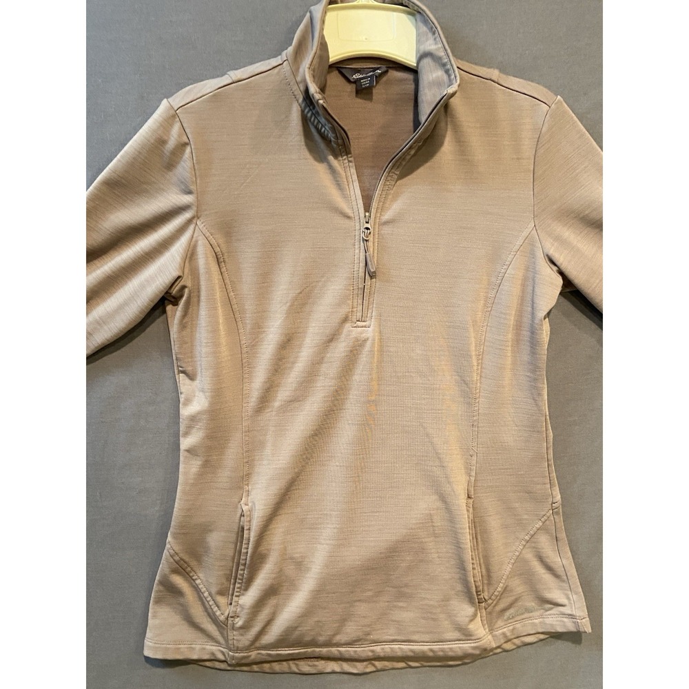 Eddie Bauer 1/2 Zip Shirt Women's S Beige Pullover Mock Neck Thumb holes - Picture 5 of 10